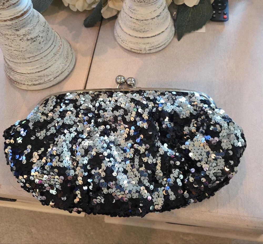 Mossimo Supply Co. Black Sequin Kiss-Lock Evening Clutch